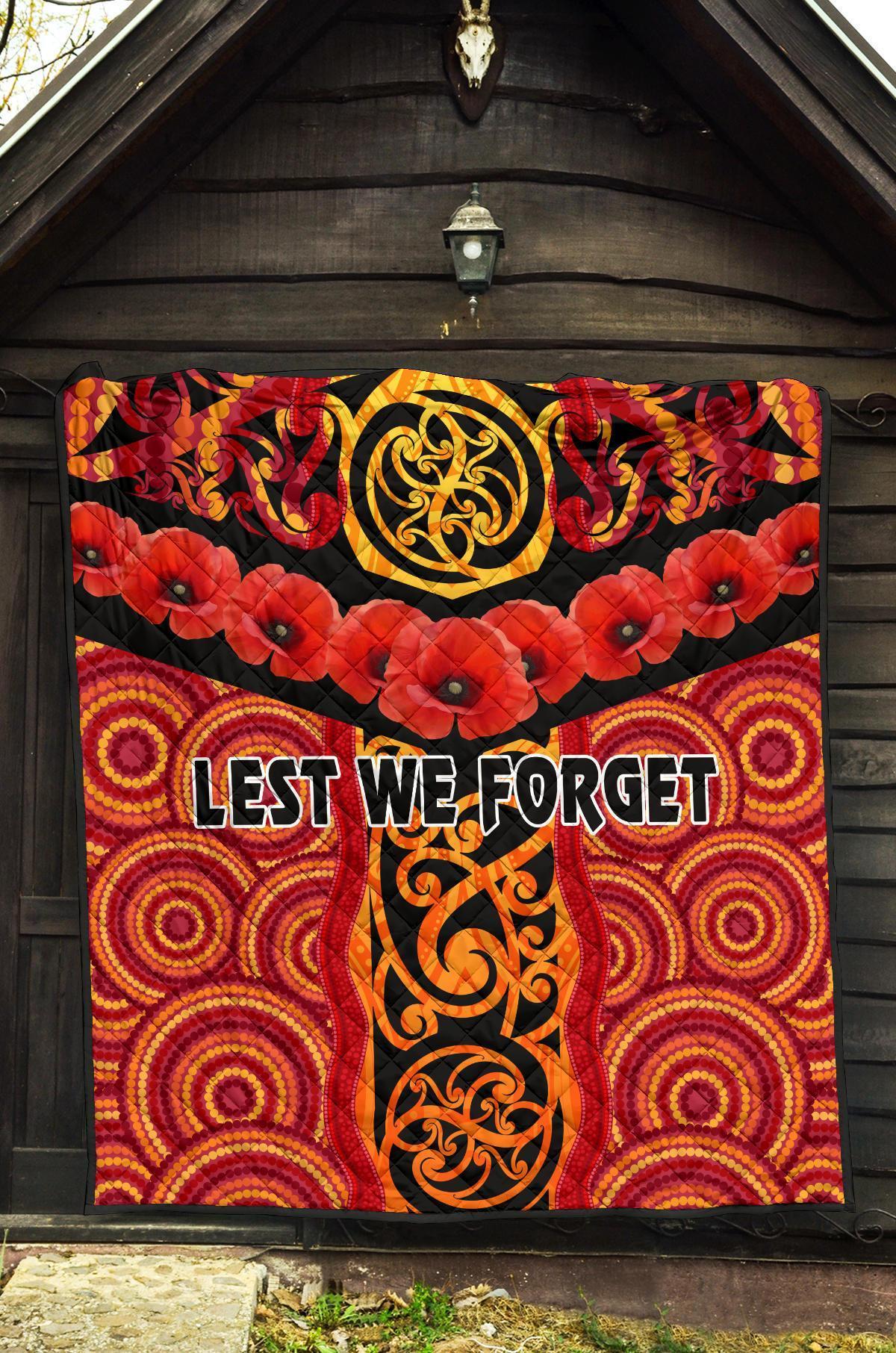 ANZAC Lest We Forget Poppy Premium Quilt New Zealand Maori Silver Fern - Australia Aboriginal - Vibe Hoodie Shop