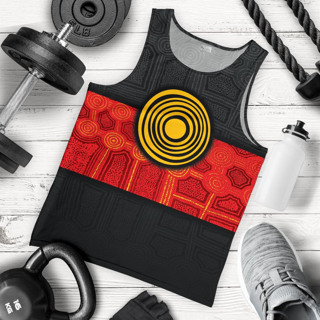 Aboriginal Men's Tank Top - Aussie Indigenous Flag - Vibe Hoodie Shop