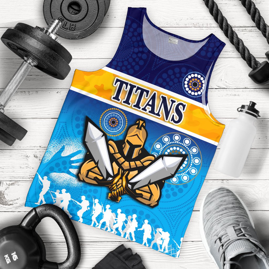 Gold Coast Men Tank Top Titans Gladiator ANZAC Day 2021 Version - Indigenous - Vibe Hoodie Shop