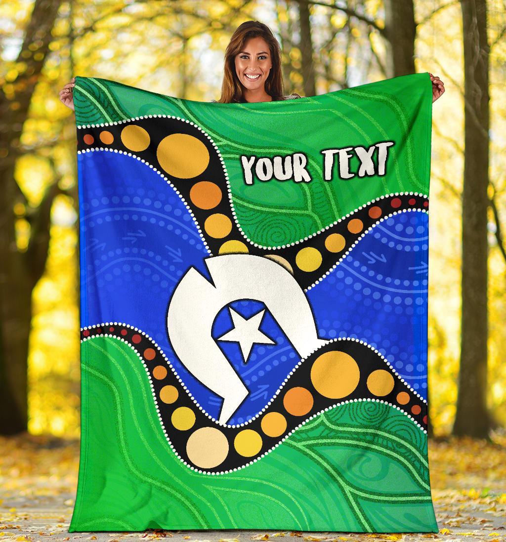 Custom Torres Strait Islands Premium Blanket - Flag with Aboriginal Patterns - Vibe Hoodie Shop