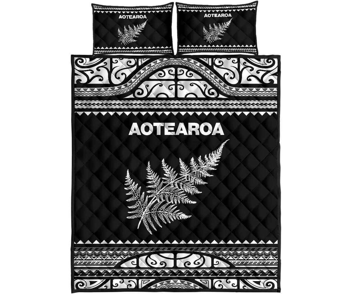 Aotearoa New Zealand Maori Quilt Bed Set Silver Fern White - Vibe Hoodie Shop