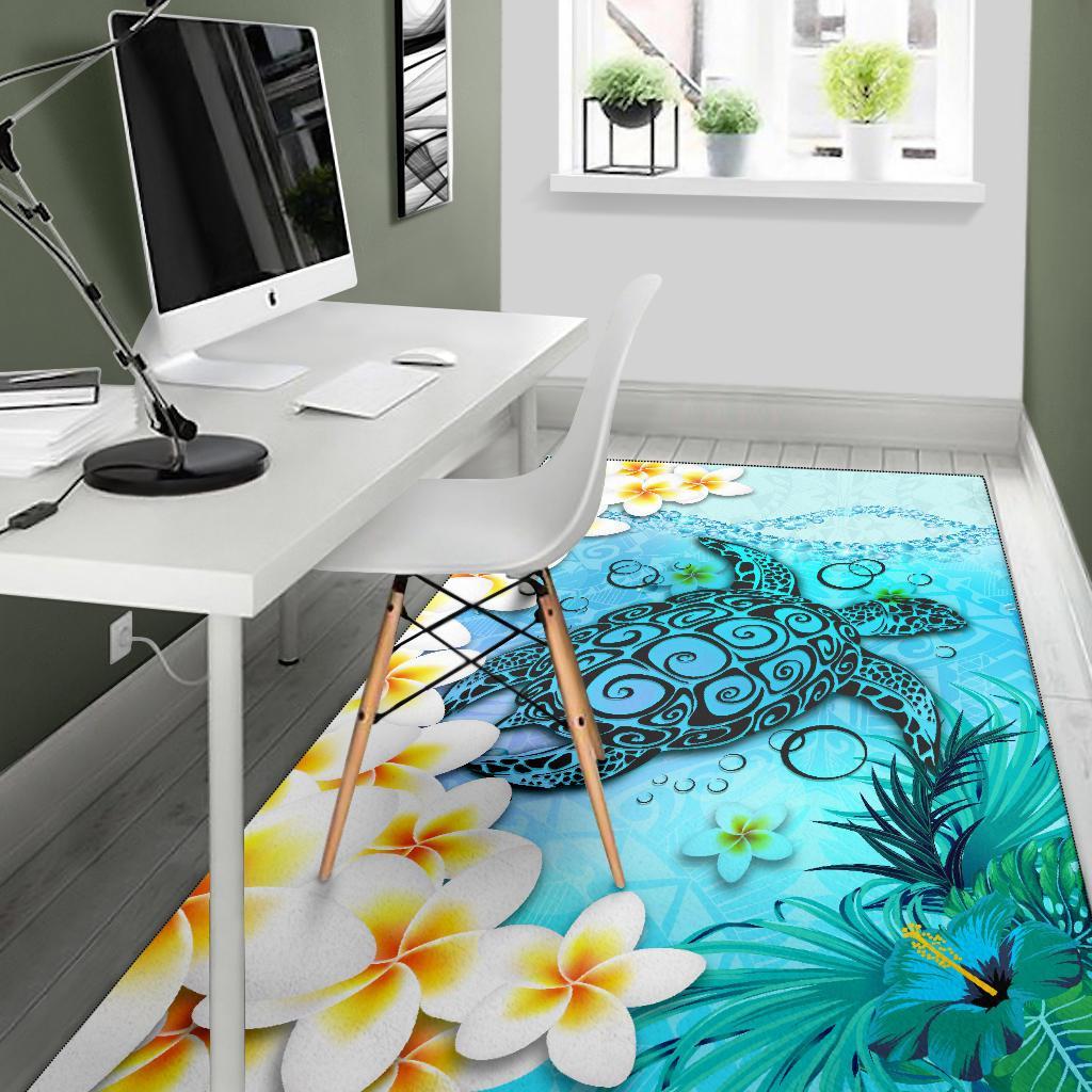 Polynesian Turtle Area Rug, Plumeria with Hibiscus - Vibe Hoodie Shop