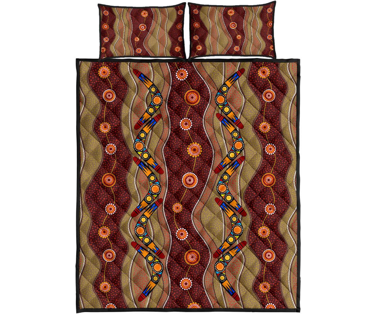 Aboriginal Quilt Cover Set, Boomerang Patterns Dot Painting - Vibe Hoodie Shop