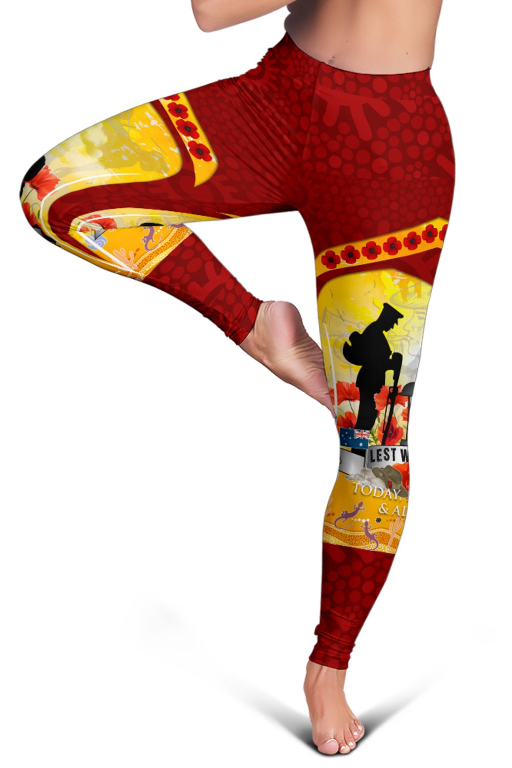 ANZAC Women's Leggings - Lest We Forget Aboriginal Version - Vibe Hoodie Shop