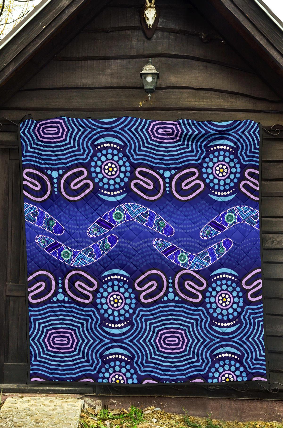 ABoriginal Premium Quilt - Boomerangs And Dot Painting Art Ver02 - - Vibe Hoodie Shop