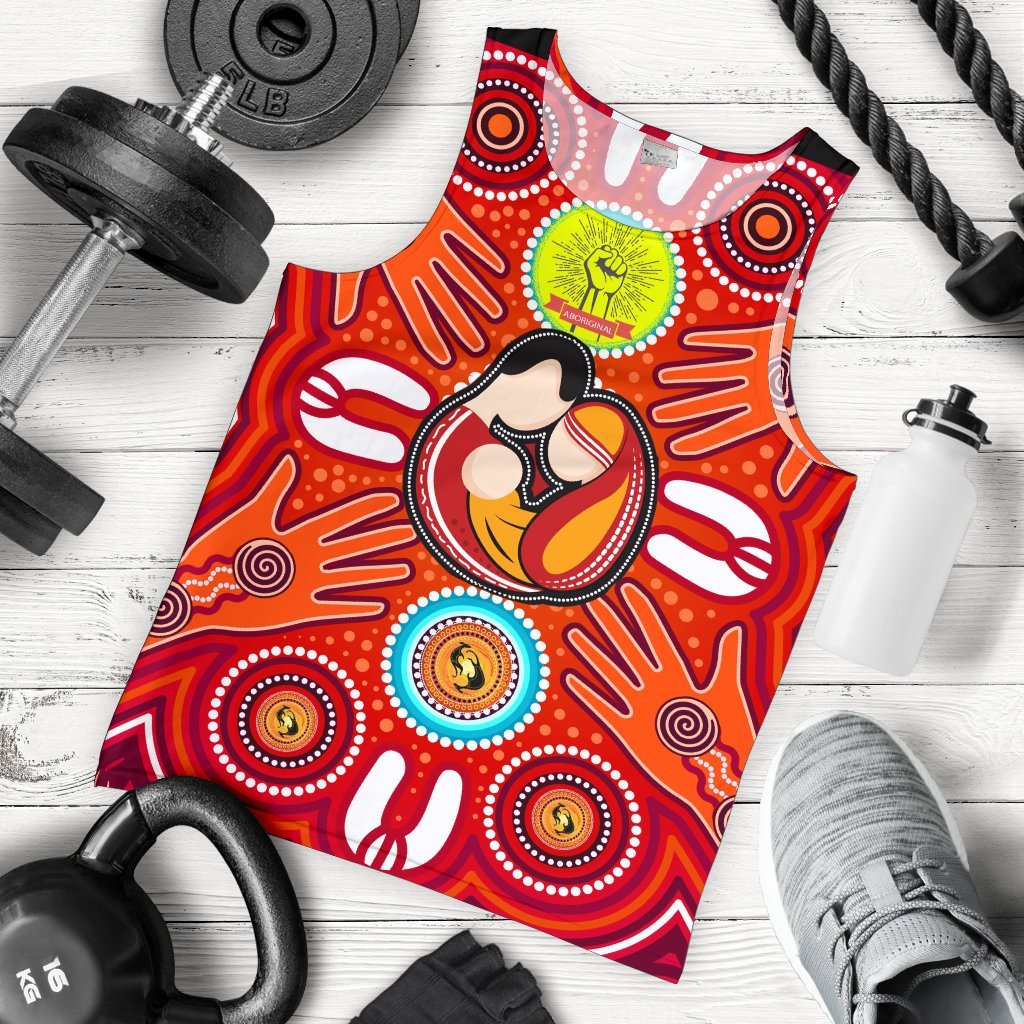 Men's Tank Top - Aboriginal Family With Dot Painting art - Vibe Hoodie Shop