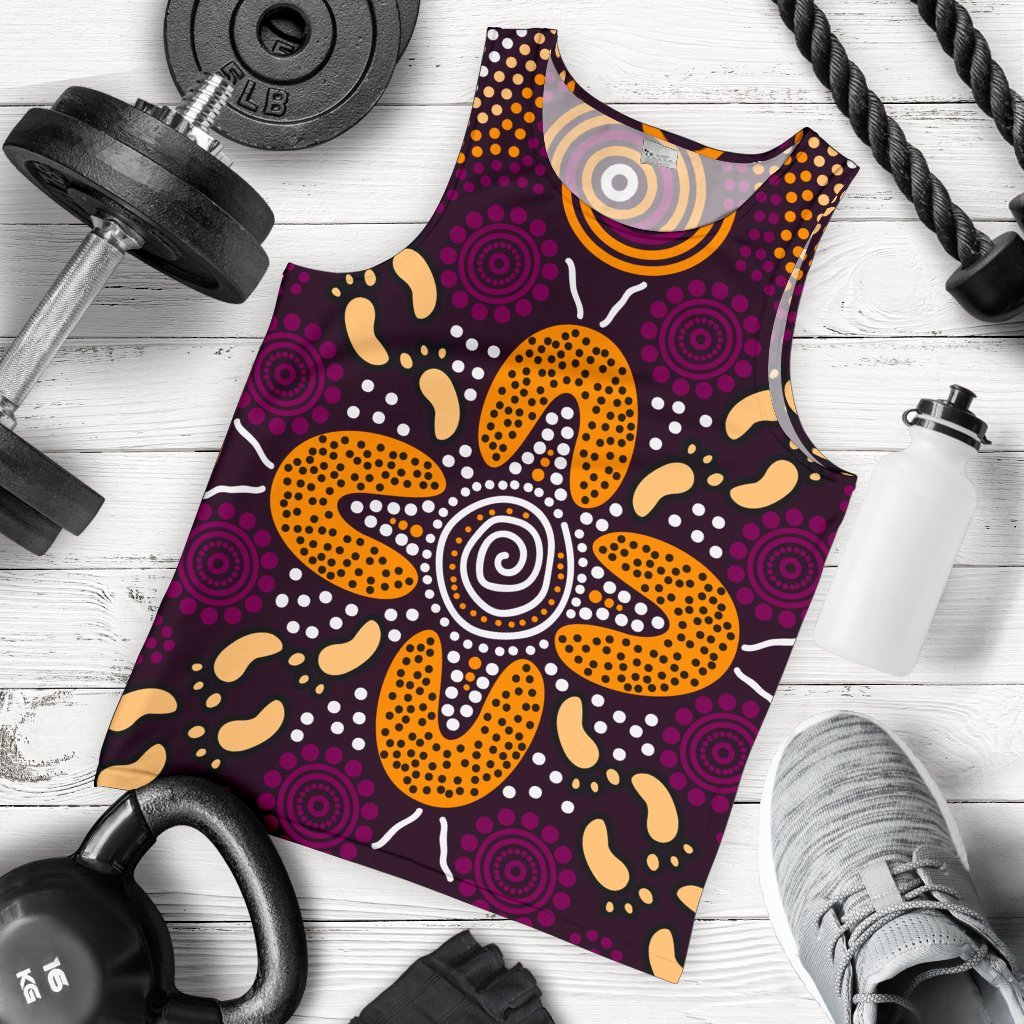 Aboriginal Men's Tank Top - Flowers Dot Panting Art - Vibe Hoodie Shop