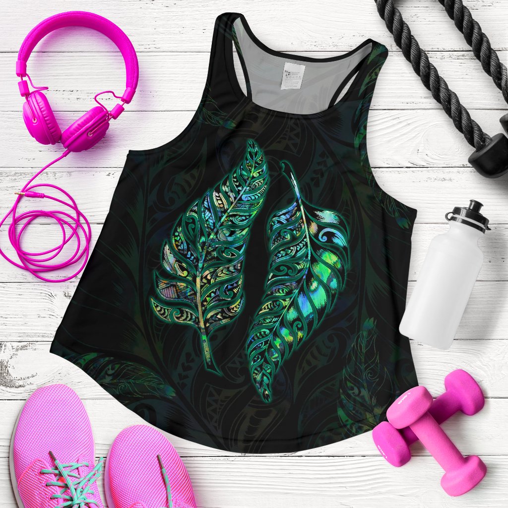 New Zealand Silver Fern Couple Women Racerback Tank Paua Shell - Vibe Hoodie Shop