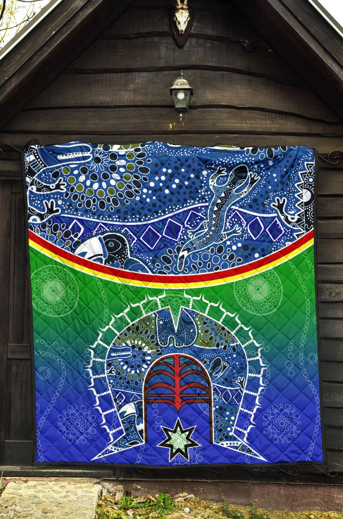 Premium Quilt - Torres Strait Symbol With Aboriginal Patterns - Vibe Hoodie Shop