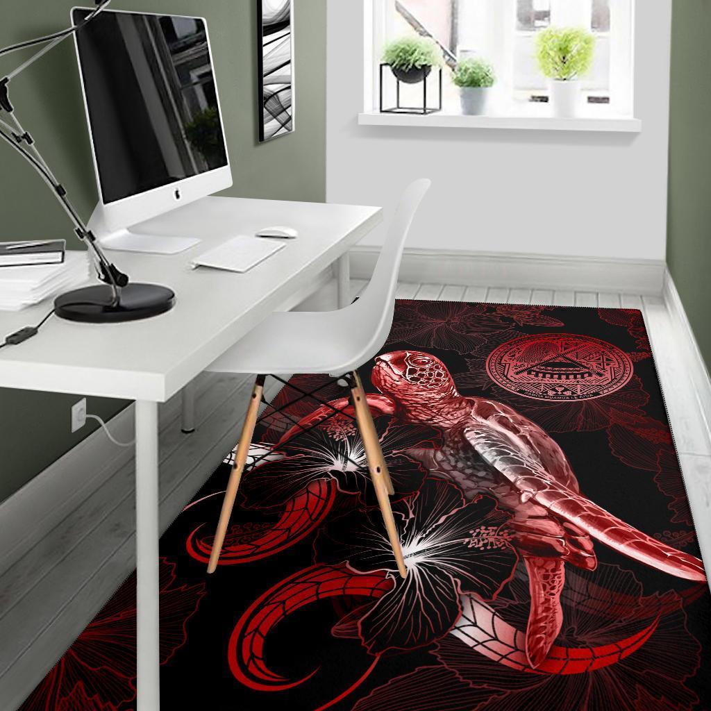 American Samoa Polynesian Area Rugs - Turtle With Blooming Hibiscus Red - Vibe Hoodie Shop