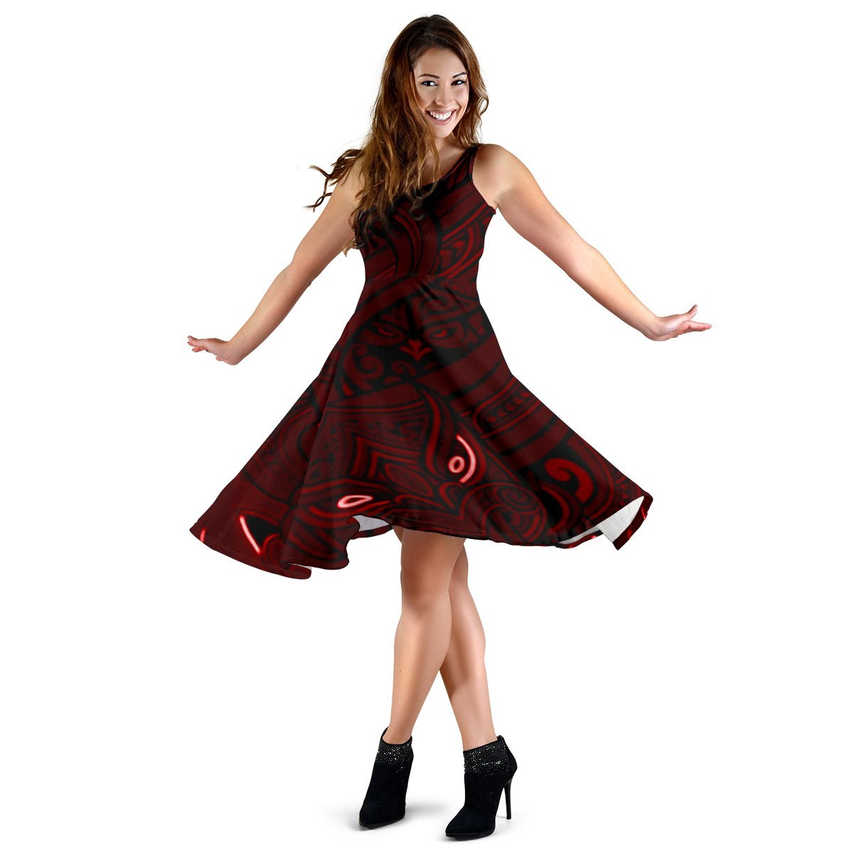 new-zealand-maori-gods-women-midi-dress-tumatauenga-god-of-war-red