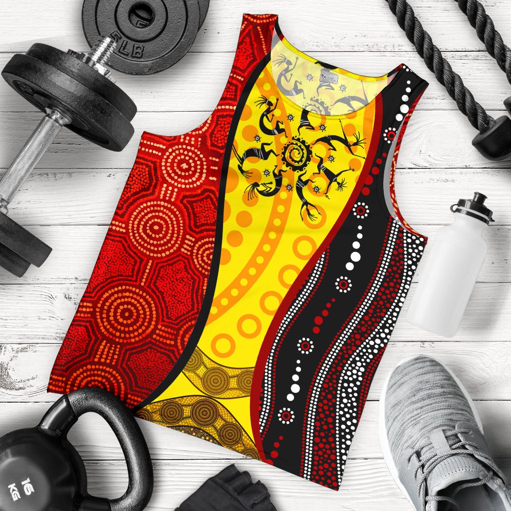 Aboriginal Men's Tank Top - Dreamtime Koori Dance and Dot Acrylic Paint - Vibe Hoodie Shop