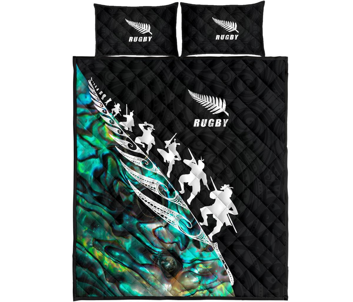 New Zealand Quilt Bed Set, Rugby Haka Fern Paua Shell Quilt And Pillow Cover - Vibe Hoodie Shop