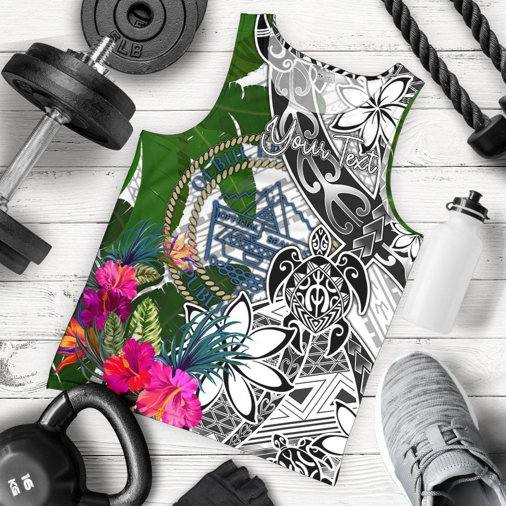 Palau Custom Personalised Men's Tank Top White - Turtle Plumeria Banana Leaf Crest - Vibe Hoodie Shop