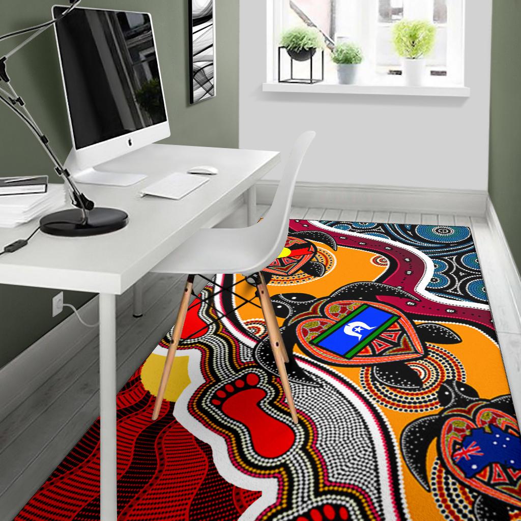 Area Rug - Australia Aboriginal Dots With Turtle and NAIDOC Flags - Vibe Hoodie Shop