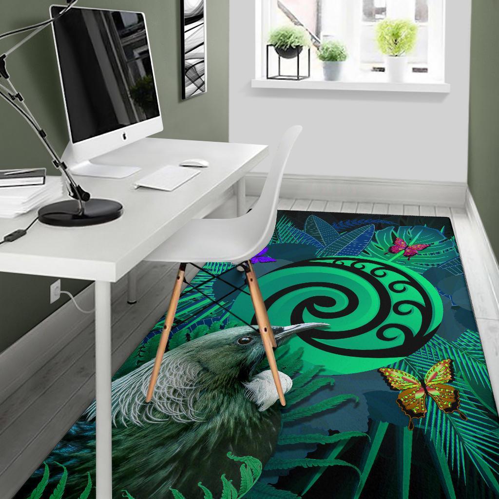 New Zealand Area Rug Koru Fern Mix Tui Bird - Tropical Floral Turquoise - Vibe Hoodie Shop