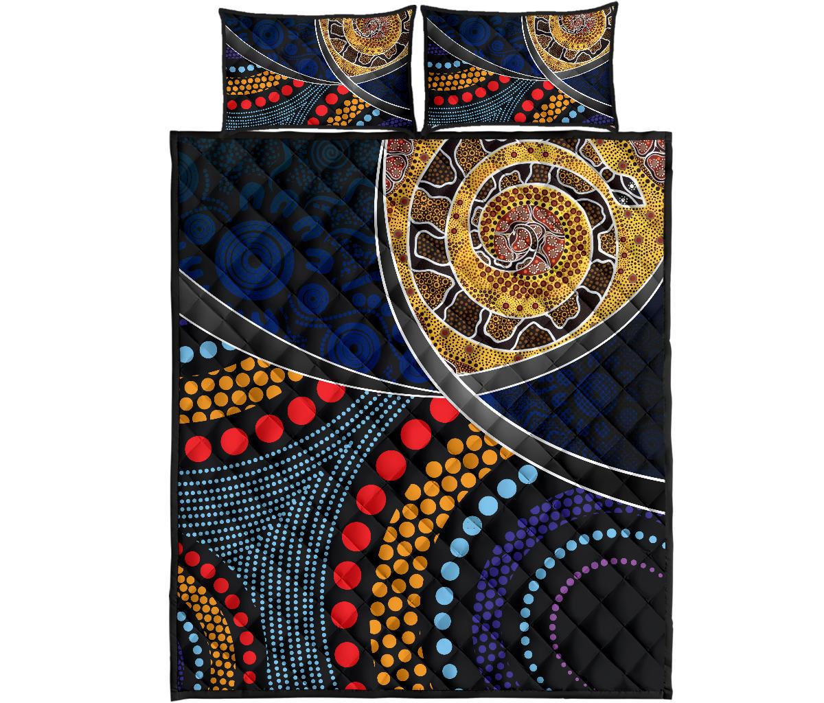 Australia Quilt Bed Set - Aboriginal Dot Panting Art With Snake - Vibe Hoodie Shop