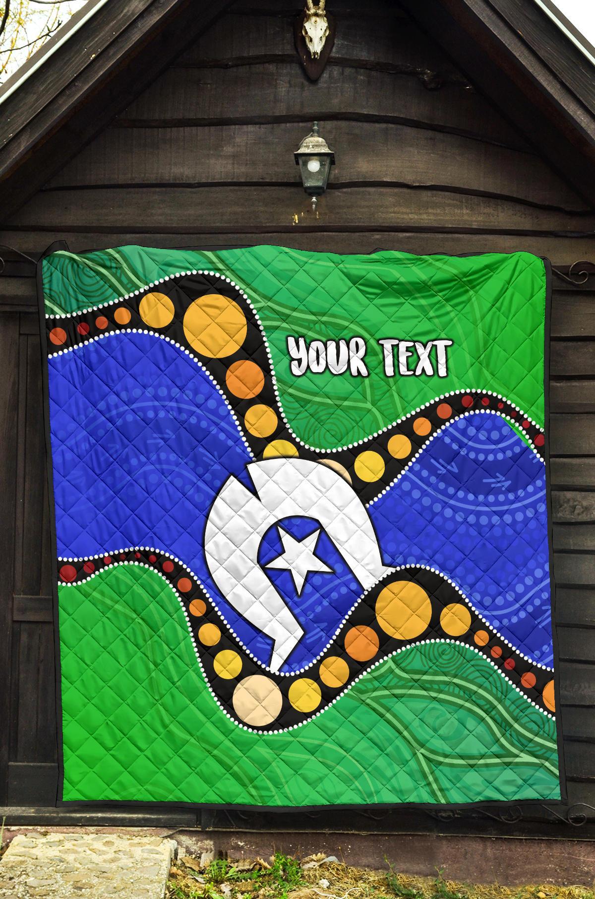 Custom Torres Strait Islands Premium Quilt - Flag with Aboriginal Patterns - Vibe Hoodie Shop