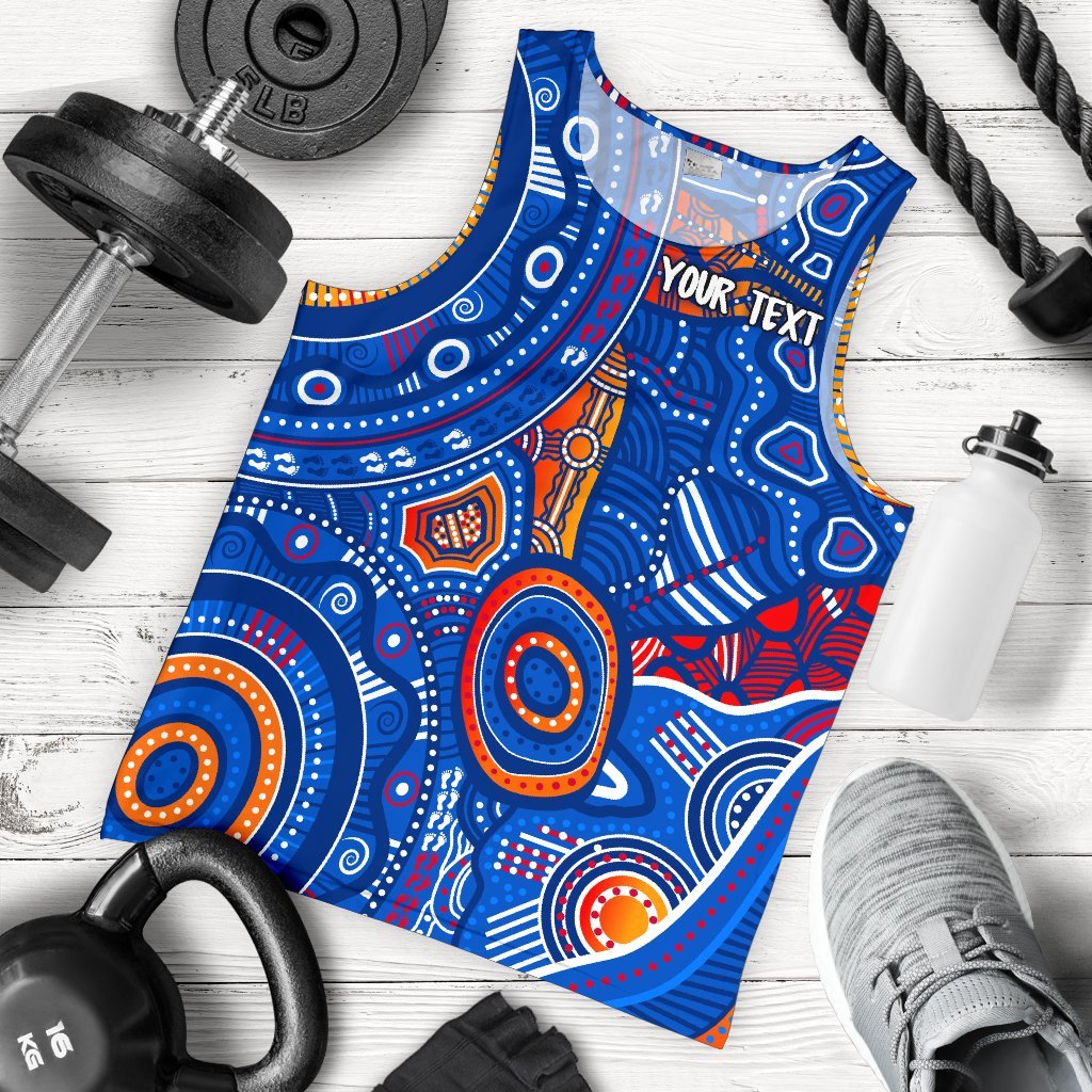 Custom Text Aboriginal Men's Tank Top - Indigenous Footprint Patterns Blue Color - Vibe Hoodie Shop