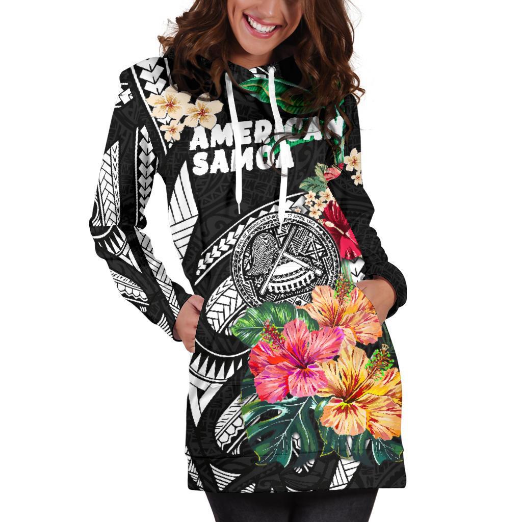 American Samoa Women's Hoodie Dress Coat Of Arms Polynesian With Hibiscus - Vibe Hoodie Shop