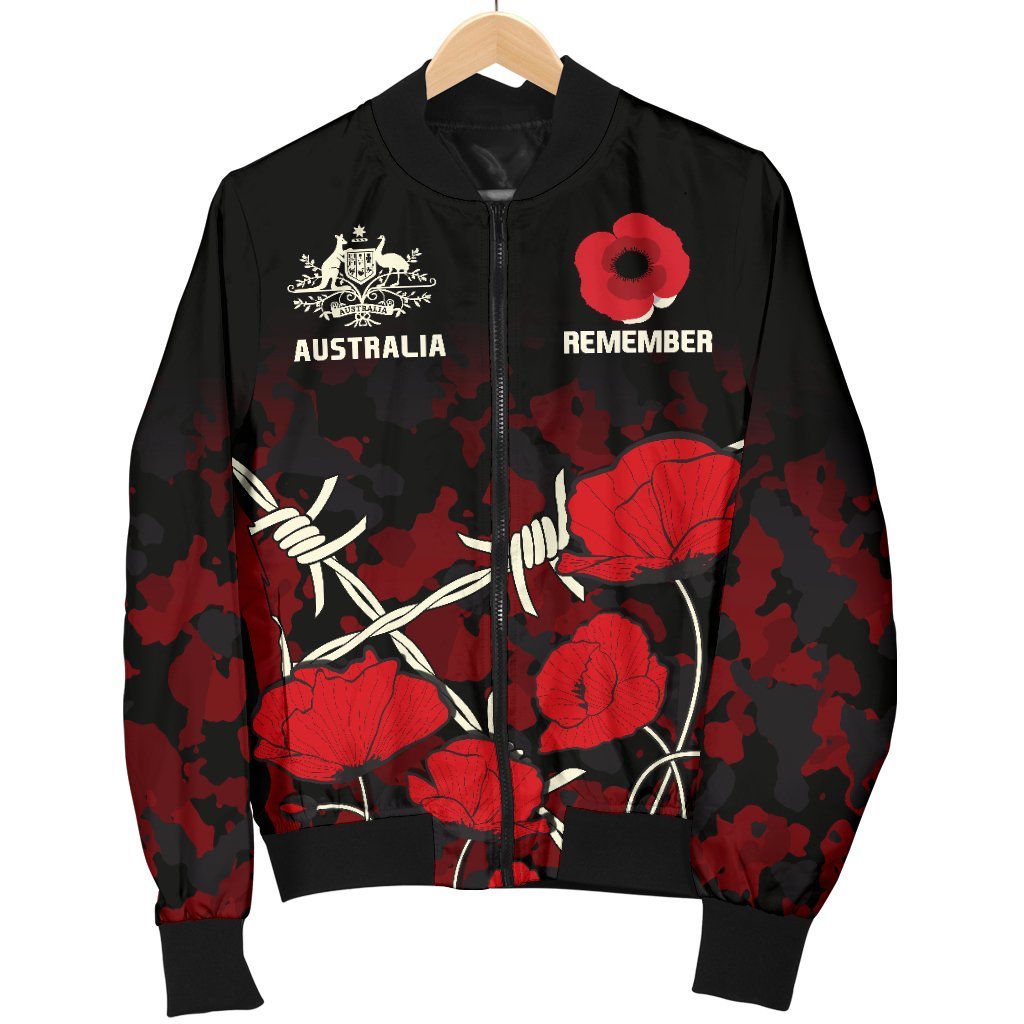 ANZAC Women's Bomber Jacket - ANZAC with Remembrance Poppy Flower - Vibe Hoodie Shop