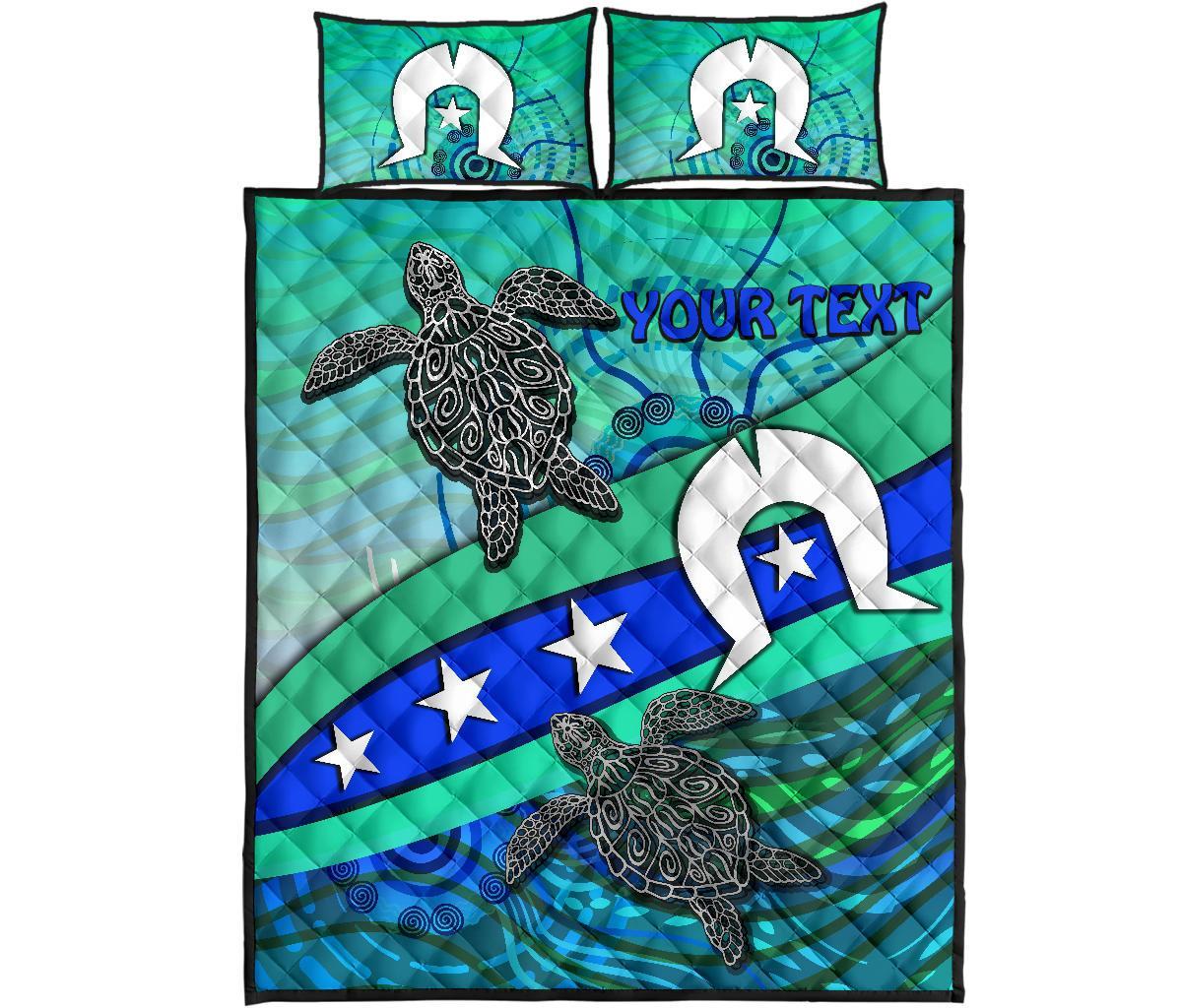 Personalised Quilt Bed Set - Torres Strait Flag And Turtle - Vibe Hoodie Shop