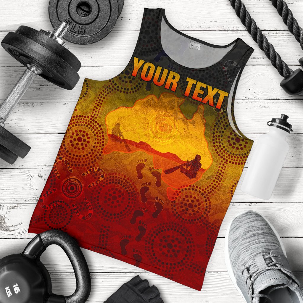 Custom Aboriginal Men's Tank Top, Australian Map with Indigenous Color - Vibe Hoodie Shop