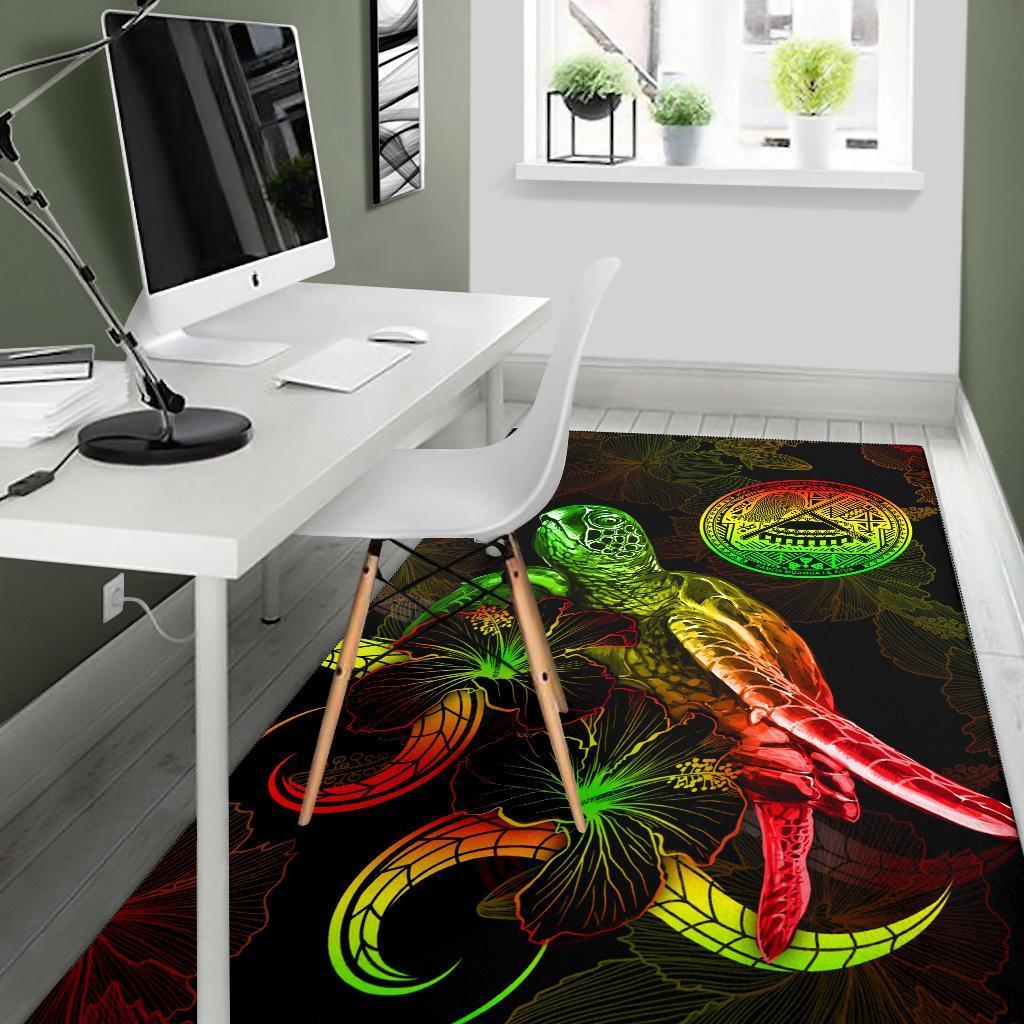 American Samoa Polynesian Area Rugs - Turtle With Blooming Hibiscus Reggae - Vibe Hoodie Shop