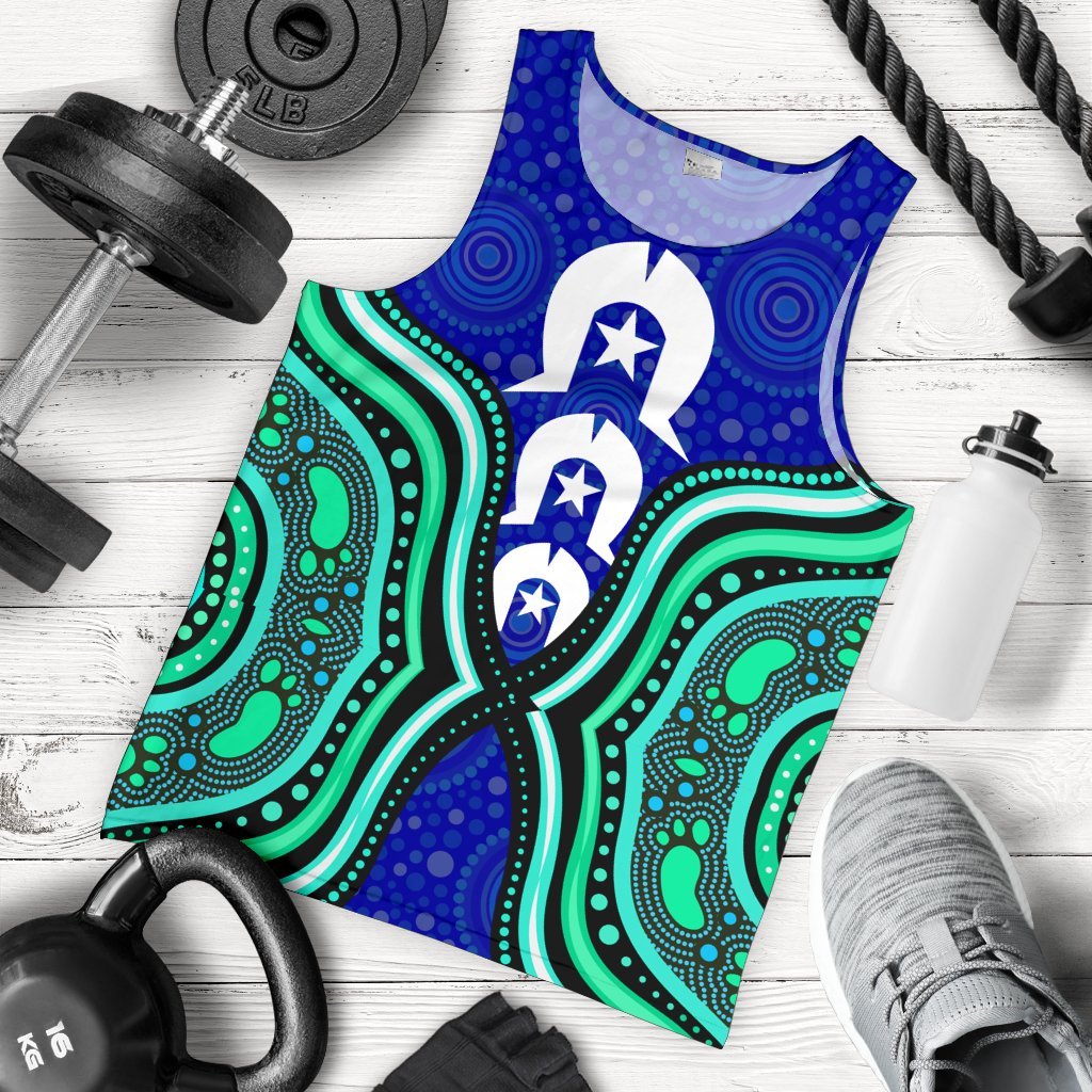 Torres Strait Men's Tank Top - Torres Strait Symbol And Aboriginal Patterns - Vibe Hoodie Shop