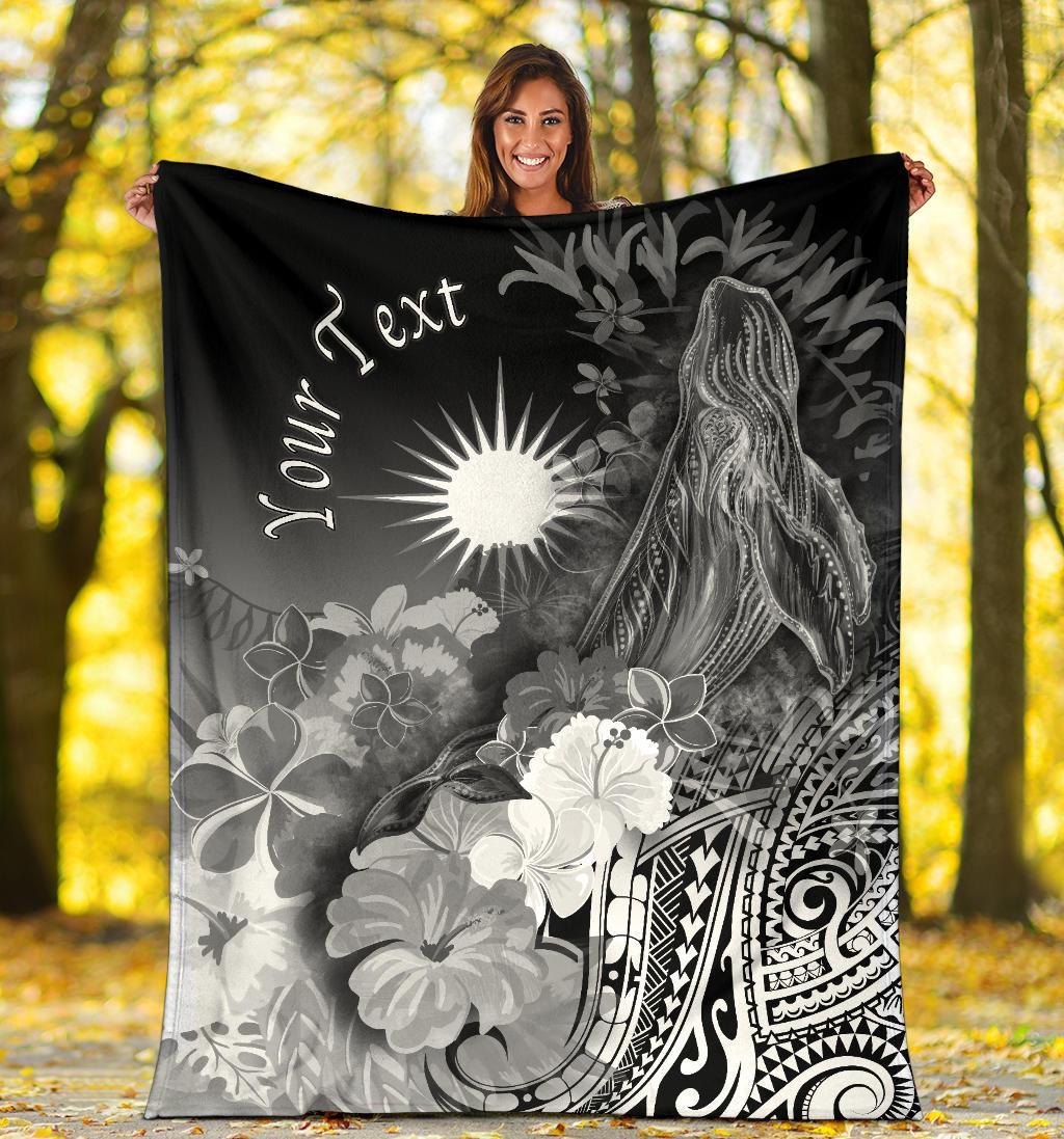 Marshall Islands Custom Personalised Premium Blanket - Humpback Whale with Tropical Flowers (White) - Vibe Hoodie Shop