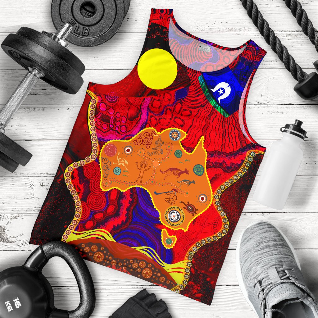 Aboriginal Men's Tank Top - Australia NAIDOC Week Map Pattern - Vibe Hoodie Shop