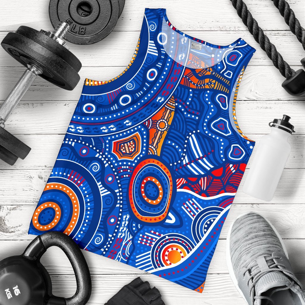 Aboriginal Men's Tank Top - Indigenous Footprint Patterns Blue Color - Vibe Hoodie Shop