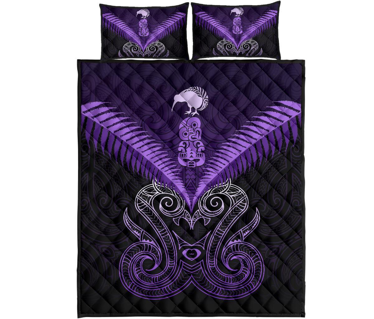 Maori Manaia New Zealand Quilt Bed Set Purple - Vibe Hoodie Shop