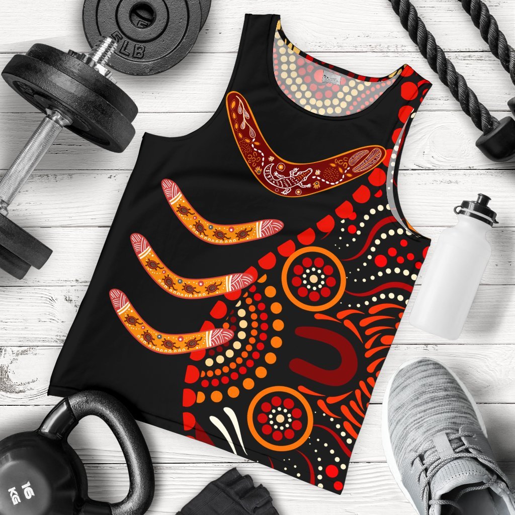 Aboriginal Men's Tank Top - Aboriginal Boomerangs With Dot Painting Pattern - Vibe Hoodie Shop