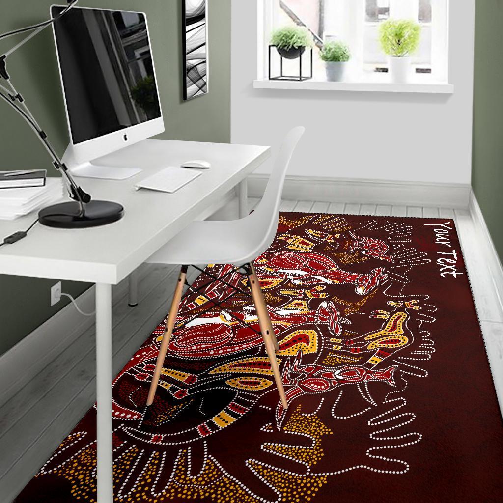 Custom Aboriginal Area Rug - Kangaroo family with Hand Art - Vibe Hoodie Shop