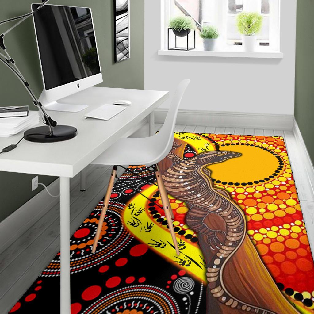 Area Rug - Australian Aboriginal Dot Painting Sun and Lizard - Vibe Hoodie Shop