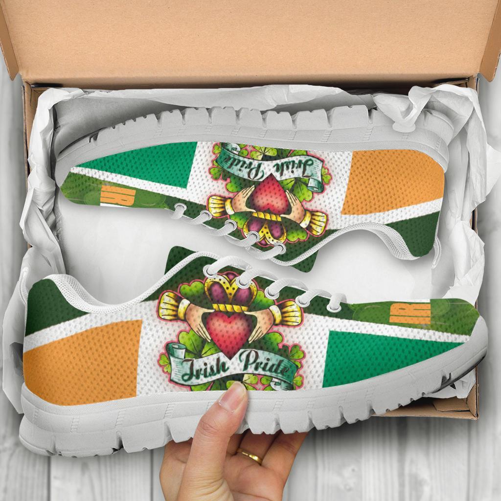 Irish Pride Sneakers - Ireland Flag With Claddagh Ring - Vibe Hoodie Shop