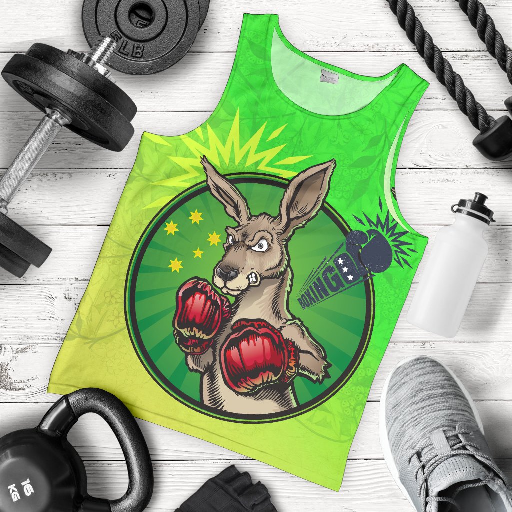 Men's Tank Top - Kangaroo Boxing Aussie Spirit (Green) - Vibe Hoodie Shop