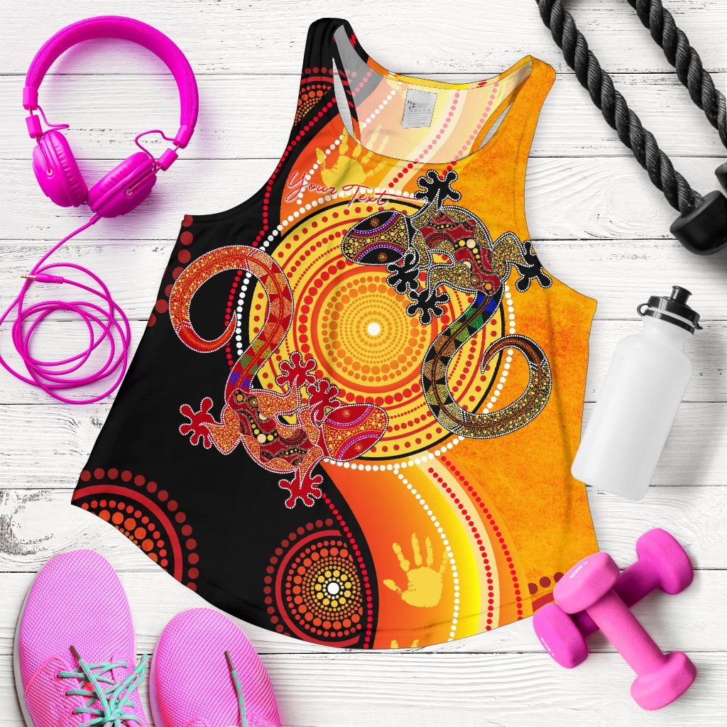Aboriginal Personalised Women's Racerback Tank - Couple Aboriginal Lizards - Vibe Hoodie Shop
