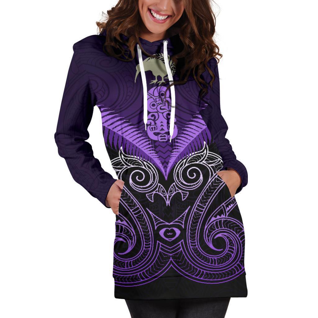 Maori Manaia New Zealand Hoodie Dress Purple - Vibe Hoodie Shop