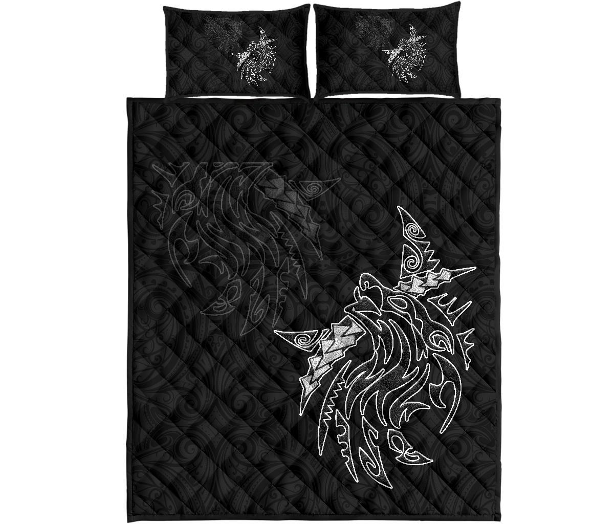 New Zealand Maori Tattoo Wolf Quilt Bed Set - Vibe Hoodie Shop