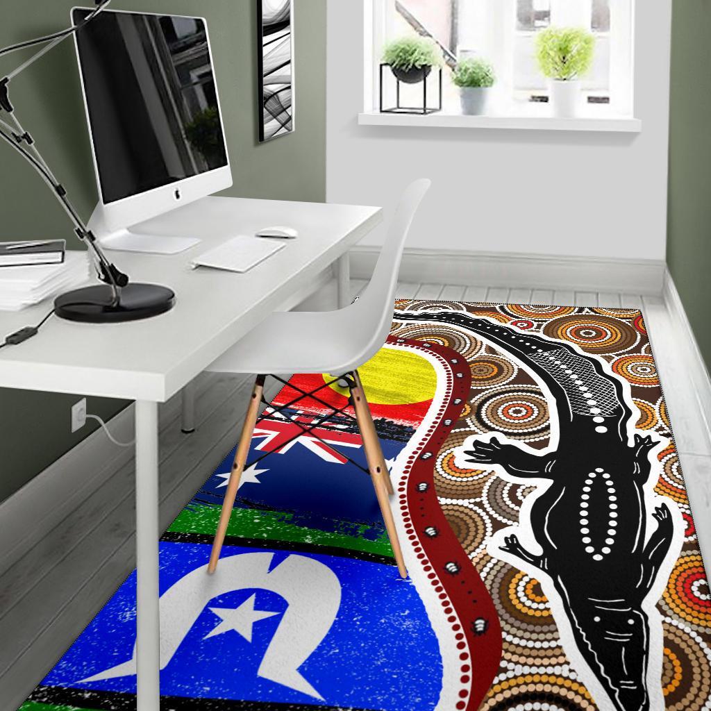 Area Rug - Australian Aboriginal Crocodile With NAIDOC Flags - Vibe Hoodie Shop