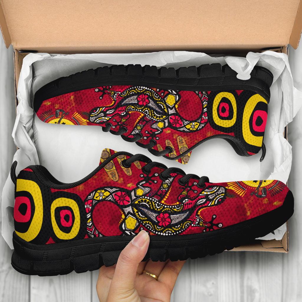 Aboriginal Sneakers, Lizard And Boomerang Pattern - Vibe Hoodie Shop