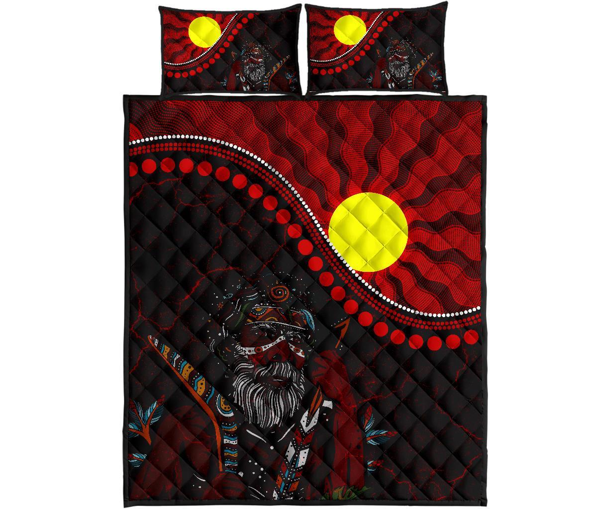Aboriginal Quilt Bed Set - Indigenous People And Sun - Vibe Hoodie Shop