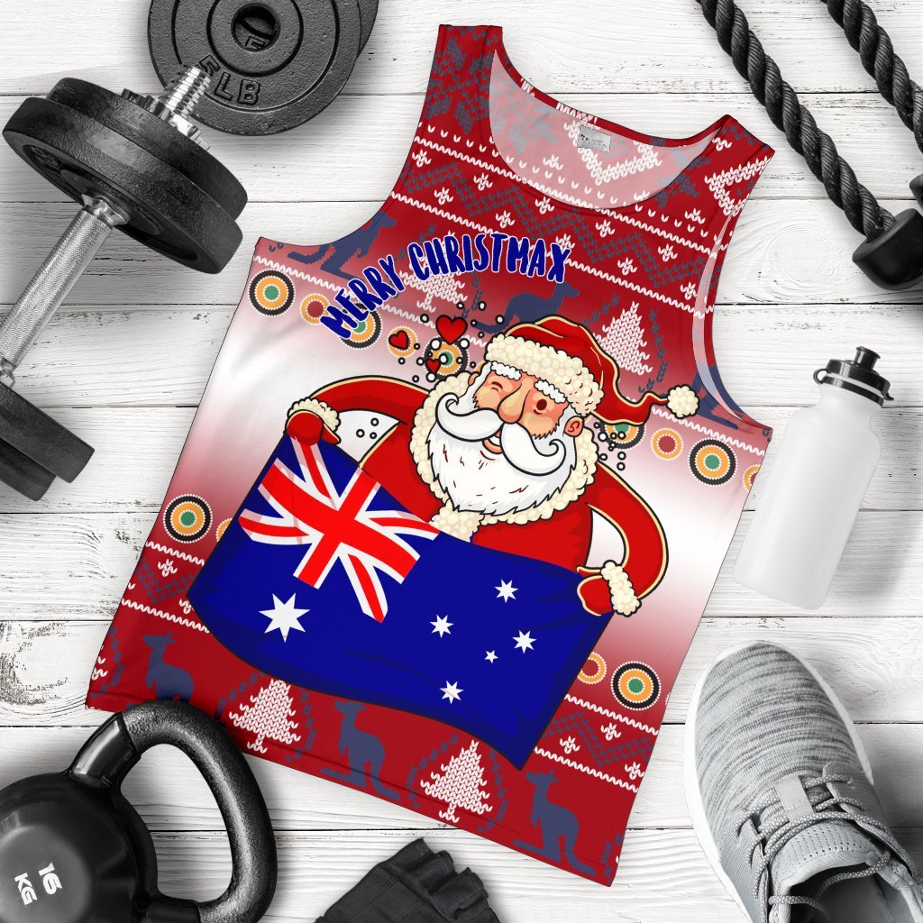 Christmas Men's Tank Top - Australia Santa Claus Hold The Flag (Red) - Vibe Hoodie Shop