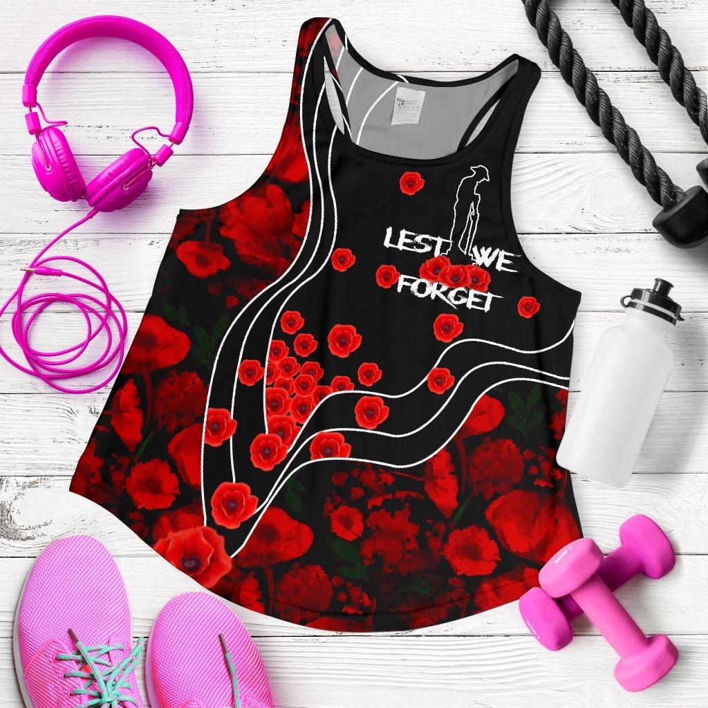 ANZAC Lest We Forget Women's Racerback Tank - Poppy Flowers - Vibe Hoodie Shop