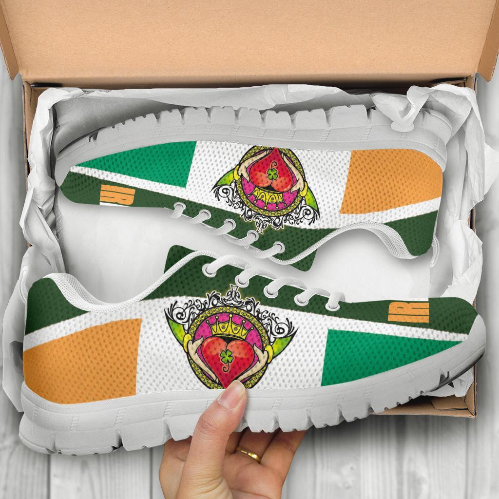 Celtic Ireland Sneakers - Ireland Flag With Claddagh Ring - Vibe Hoodie Shop