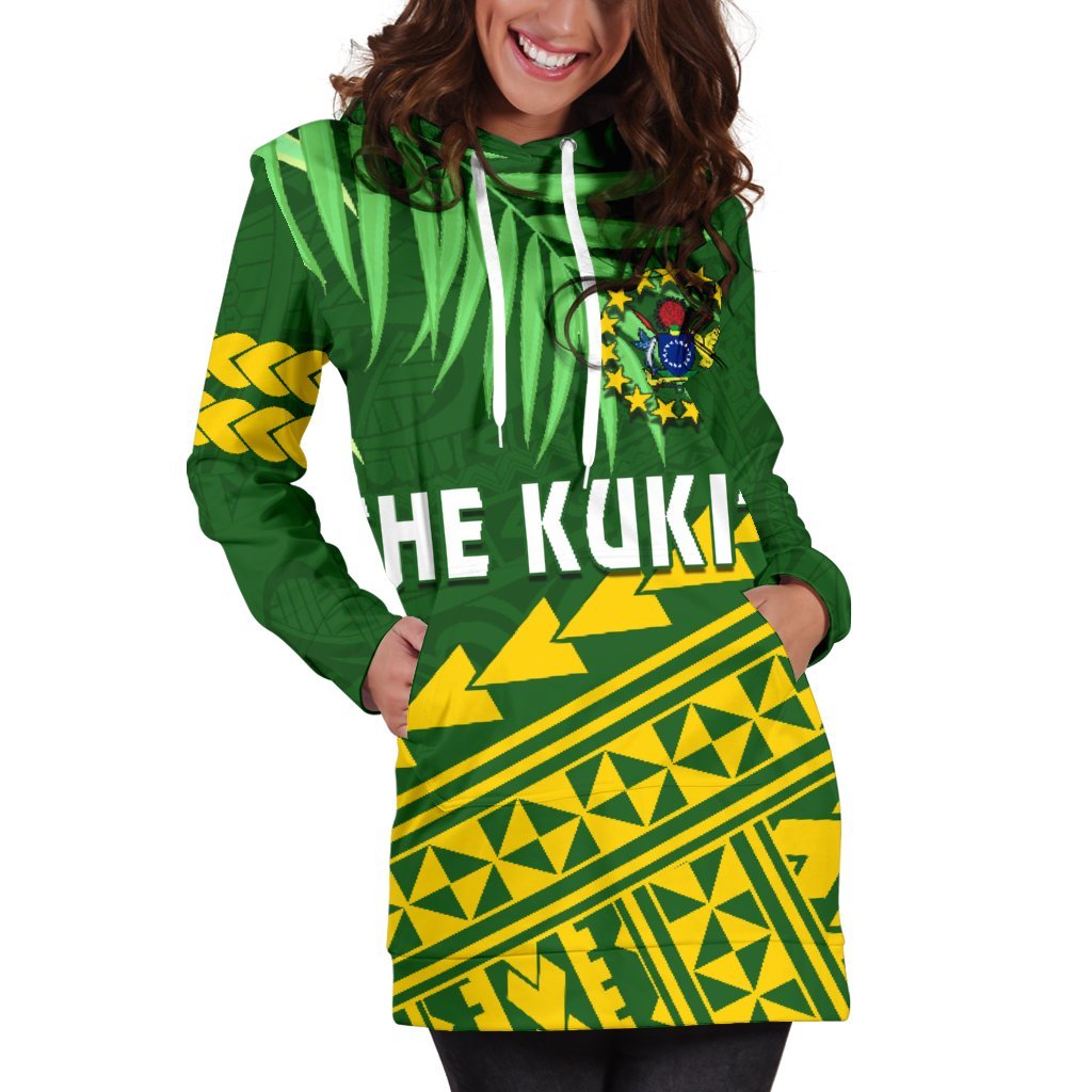 Cook Islands Rugby Women Hoodie Dress Coconut Leaves - The Kuki's - Vibe Hoodie Shop