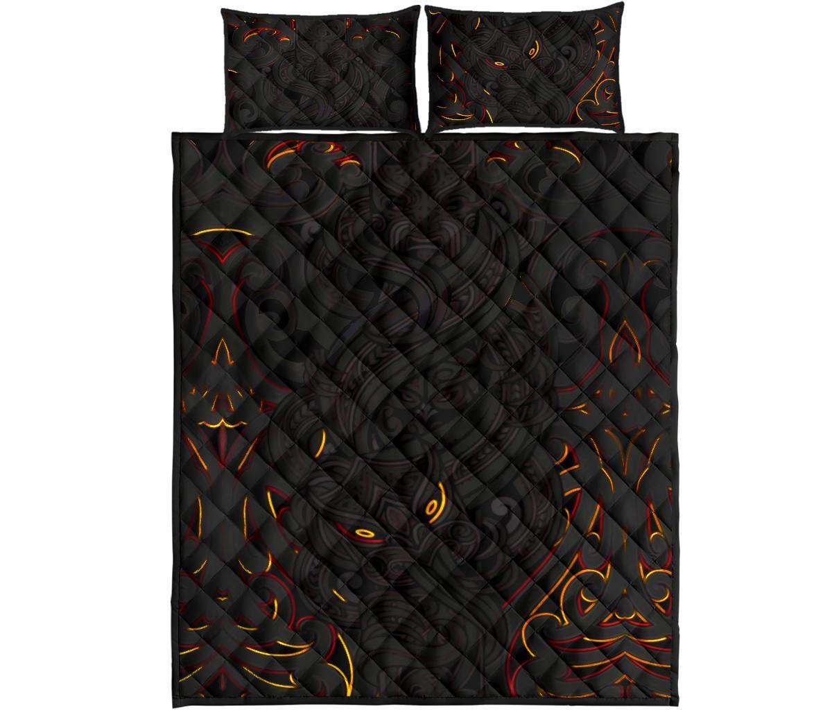 New Zealand Quilt Bed Set, Maori Gods Quilt And Pillow Cover Tumatauenga (God Of War) - Black - Vibe Hoodie Shop