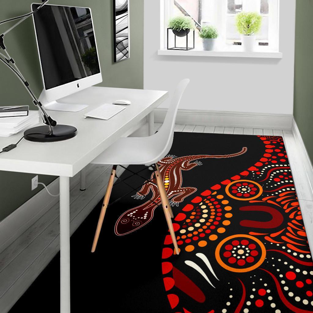 Aboriginal Area Rug - Aboriginal Lizard With Dot Painting Patterns - Vibe Hoodie Shop